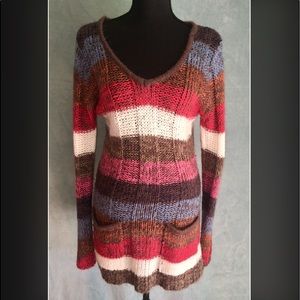 Multi Colored Knit Sweater With Pockets Size L